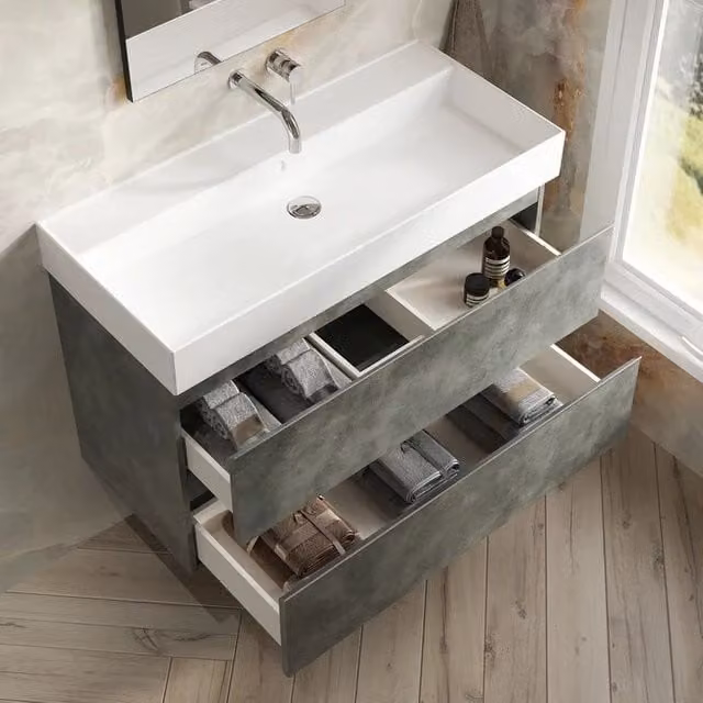 Banyetti Vatilla 1000mm Wall-Hung Vanity with Veneto 0 Tap Hole Basin in Cemento Grey – 1