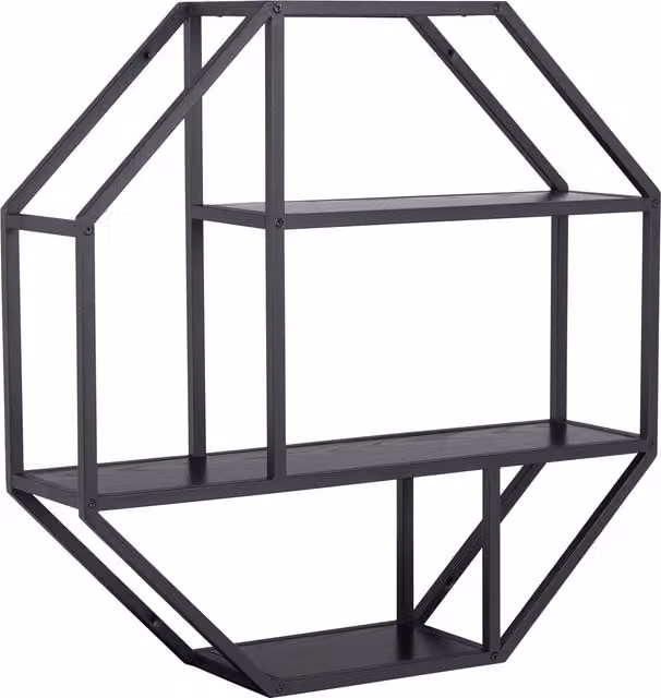 Furniture To Go Seaford Octagonal Metal and MDF Wall Mounted Shelf in Black and Brown