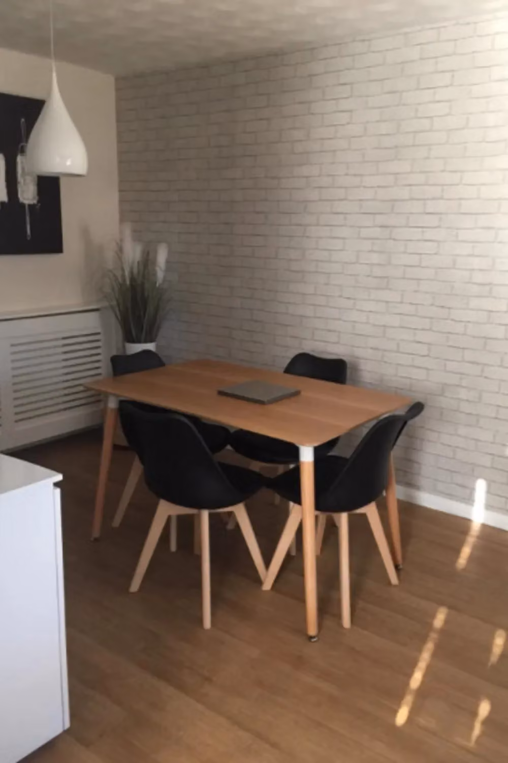 Life Interiors Tulip Dining Chair with Black Synthetic Leather Padded Seat and Wood Legs – 7