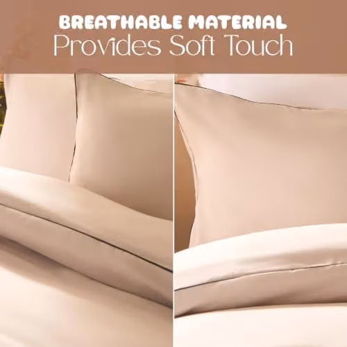 OHS Microfibre Polyester Piped Edge Duvet Cover and Pillowcase Set in Beige or Black, W/D/H: 180 x 200 cm – 2