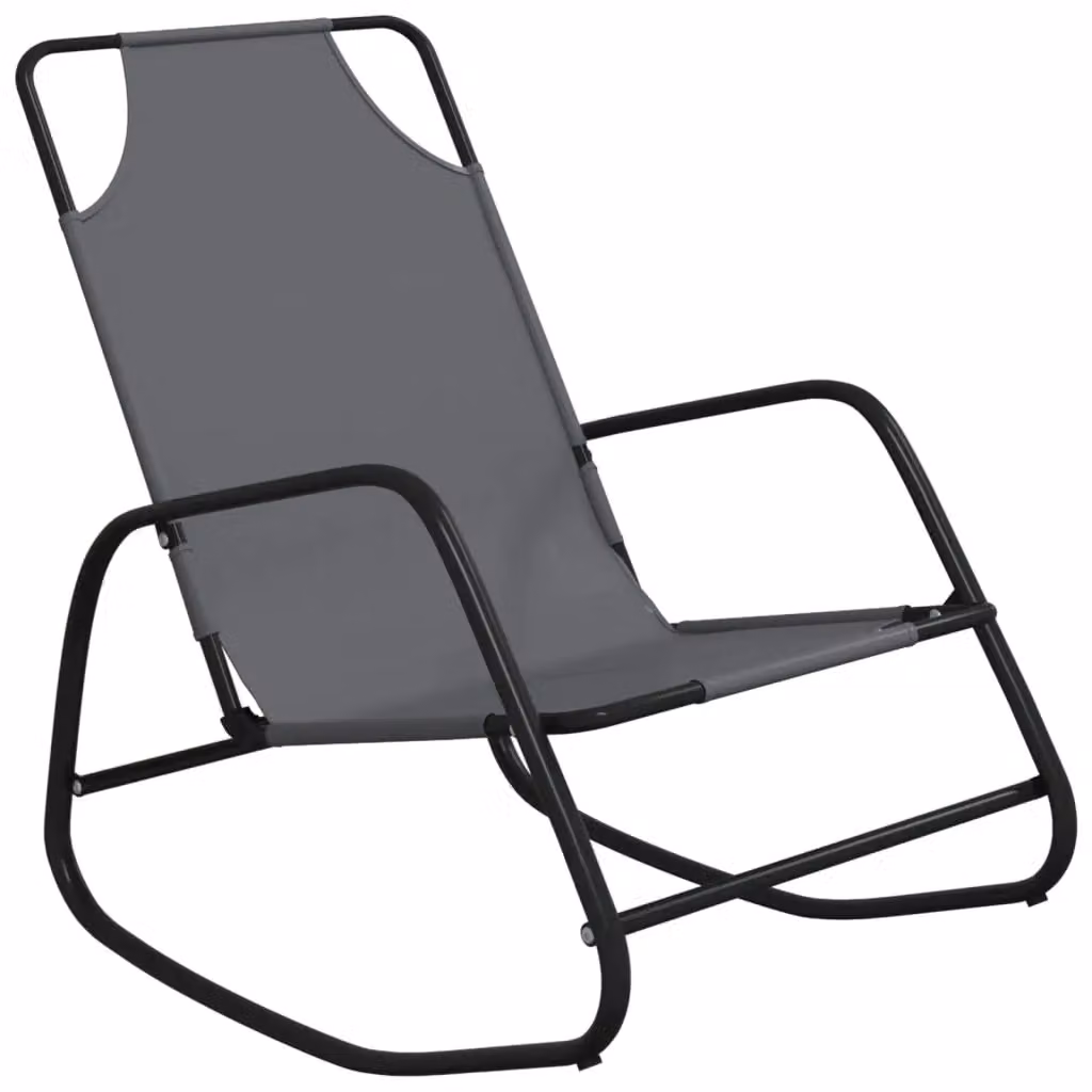 Berkfield Home Set of 2 Grey Rocking Sun Loungers with Powder Coated Steel Frame and Textilene Fabric – 3