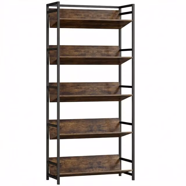 HOMCOM 5-Tier Metal Frame Bookshelf and Room Divider in Rustic Brown