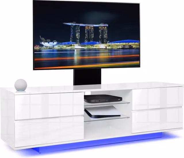 AVITUS Modern Glossy White TV Cabinet with LED and Glass Elements