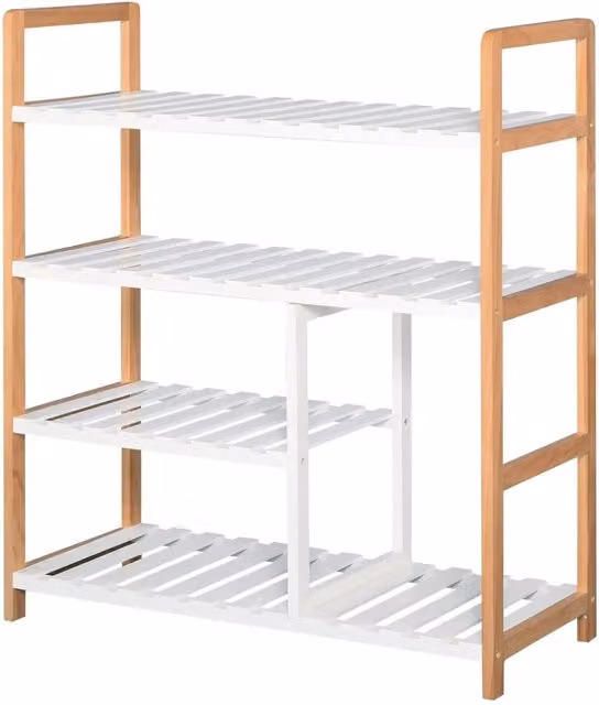 Furnold Corner 4 Tier Shoe Rack Organiser in Brown and White, W/D/H: 26.0 x 26.0 x 78.0 cm