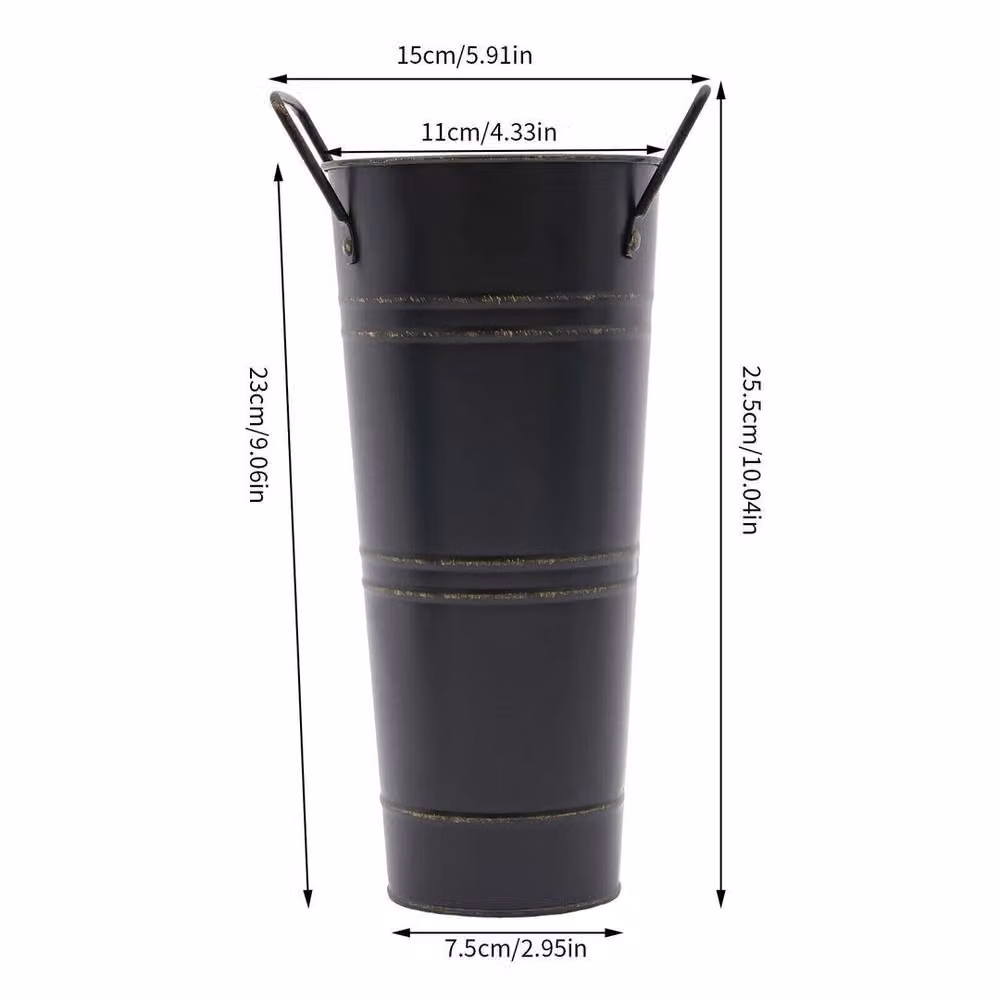 Kelvenix 8-Piece Set of Black Galvanised Metal Retro Flower Bucket Vases for Tabletop Use, H: 23 cm, W: 11 cm, D: 11 cm – 2