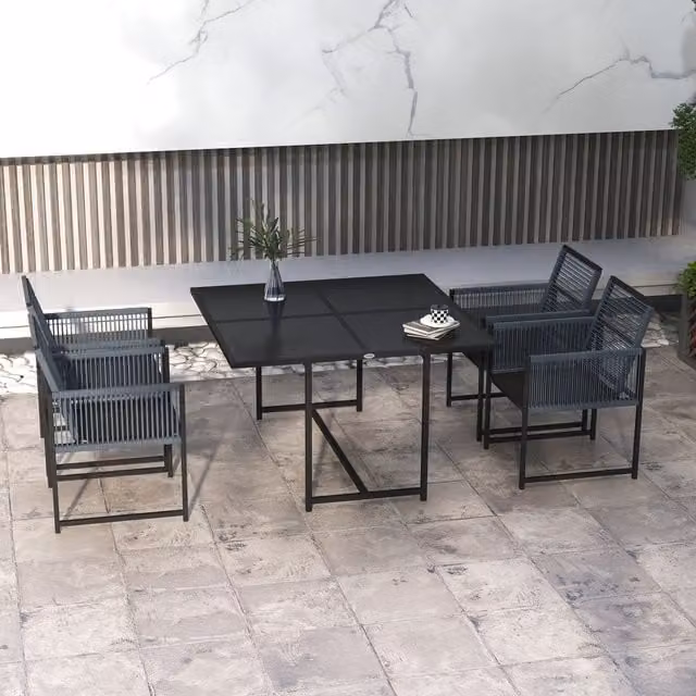 Outsunny 5 Piece Grey Patio Dining Set with Square Glass Table and Chairs