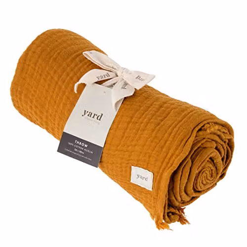Riva Home Woven Cotton Muslin Throw with Fringes in Brown and Orange, W/D/H: 130 x 180 cm – 2