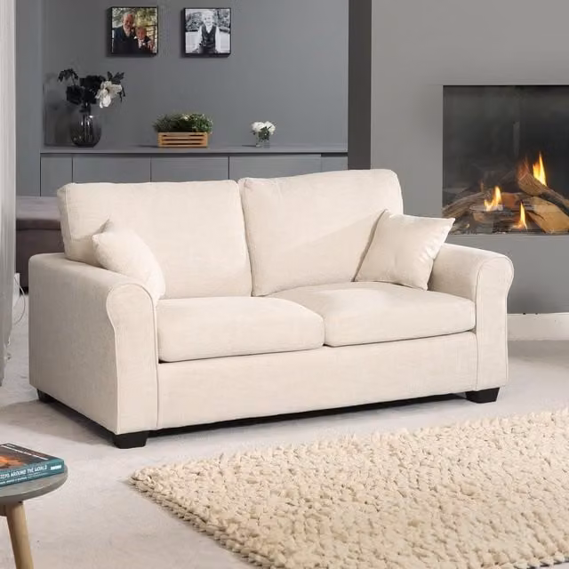Artemis Home Dawson Fabric Sofabed in Beige with Solid Wood Frame and Pull Out Drawer