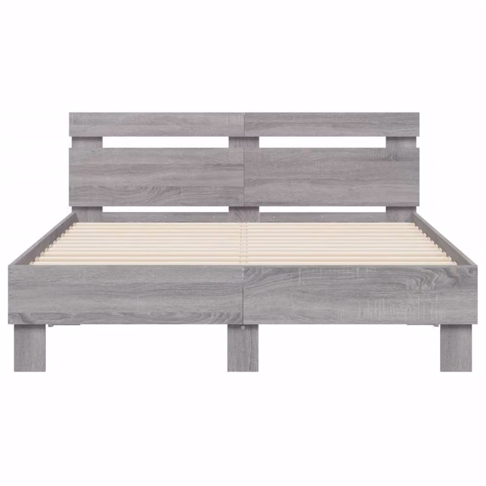 Berkfield Home Small Double Bed Frame in Grey Sonoma with LED Under-Bed Lighting and USB Charging Port, W/D/H: 120 x 200 cm – 4