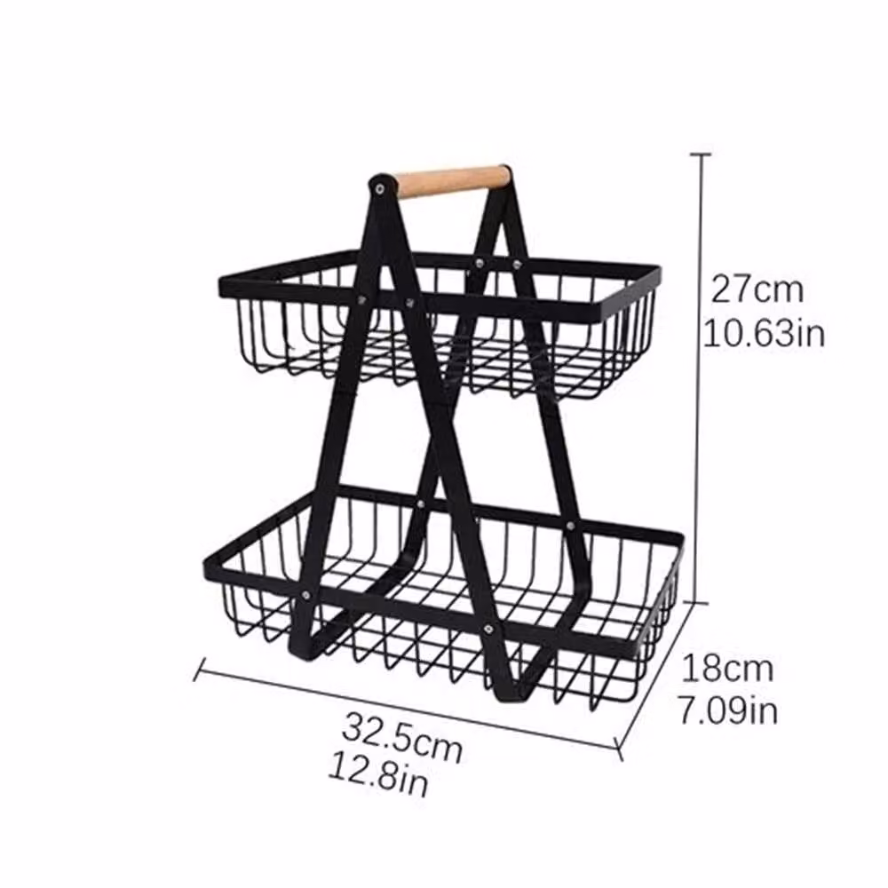 PAWNORA 2 Tier Metal Fruit Storage Basket in Black – 2