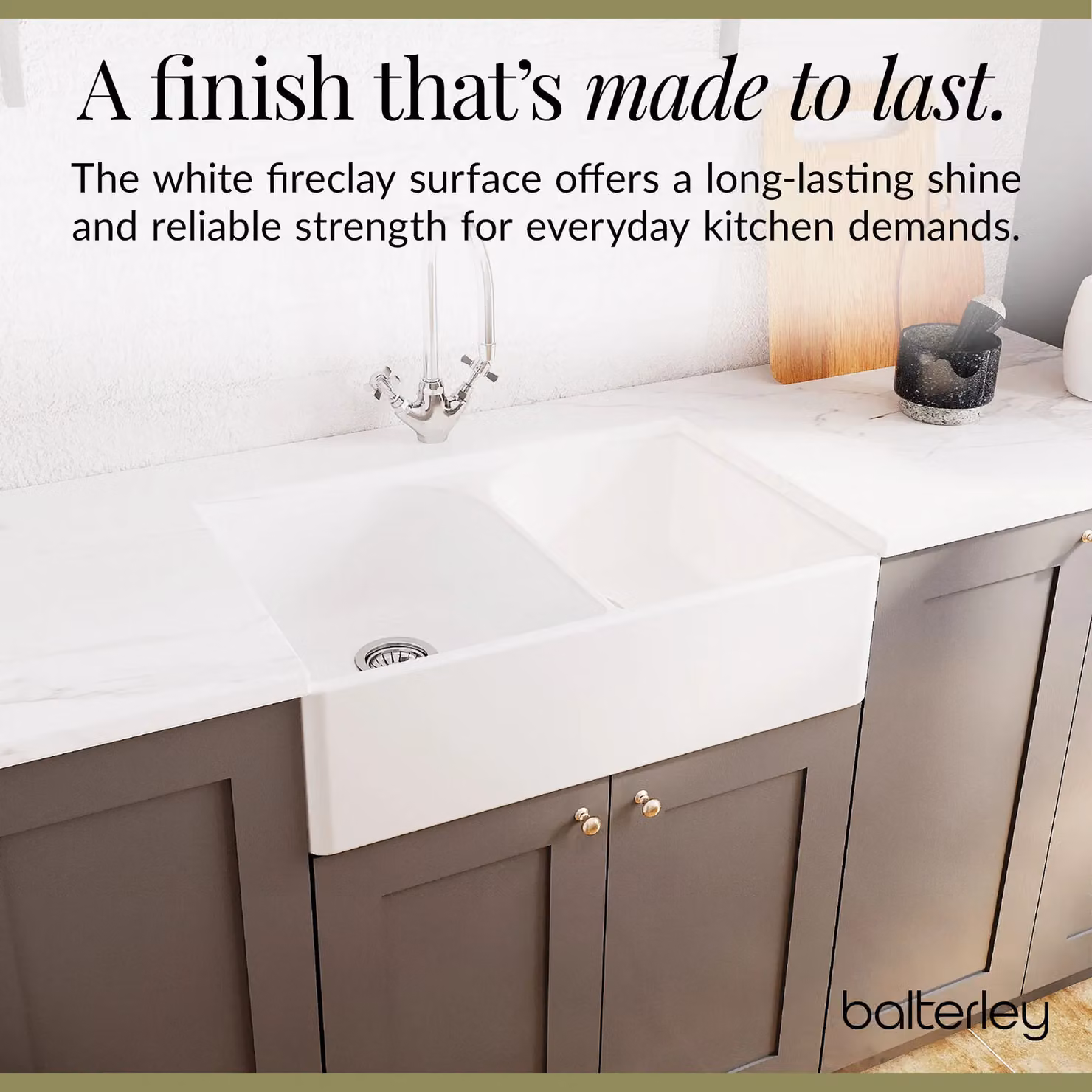 Balterley White Ceramic 2 Bowl Full Weir Butler Sink Tap and Waste Bundle, Width: 79.5 cm – 3