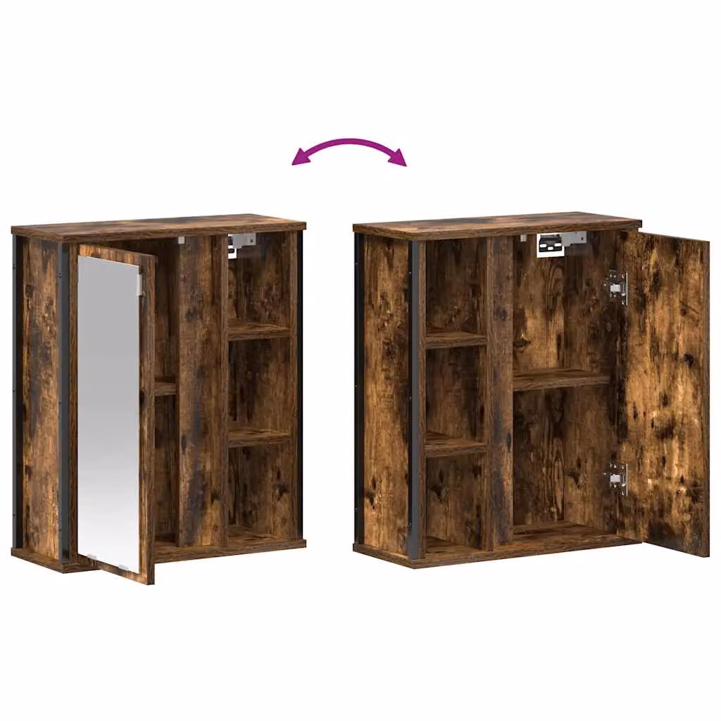 Berkfield Home Smoked Oak Bathroom Wall Cabinet with Mirror in Brown, W: 50 cm, D: 21 cm, H: 60 cm – 5
