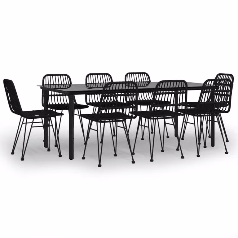 Berkfield Home 9 Piece Black Poly Rattan Garden Dining Set with Glass Top