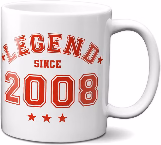 Bad Zebedee Legend Since 2008 18th Birthday Anniversary Red Ceramic Mug, 300ml
