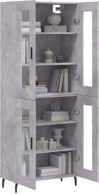 Berkfield Home Highboard in Concrete Grey with Glass Doors, W/D/H: 69.5 x 34 x 180 cm – 1