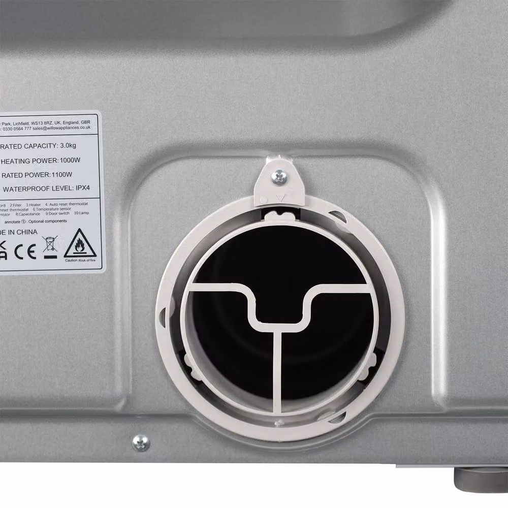 Willow W3TDW Compact 3kg Vented Tabletop Tumble Dryer, White – 8