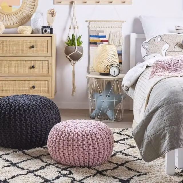 Wyld and Coco Black Knitted Cotton EPS Beads Pouf W/D/H: 50 x 35 x 35 cm – 1