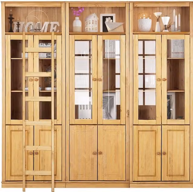 Dorel Anita Wall Unit C in Brown Waxed Wood and Glass