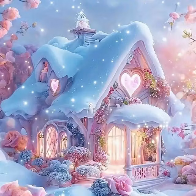 Syntego Fairytale Snowy Cottage Diamond Painting Kit for Adults, Multicolour and White
