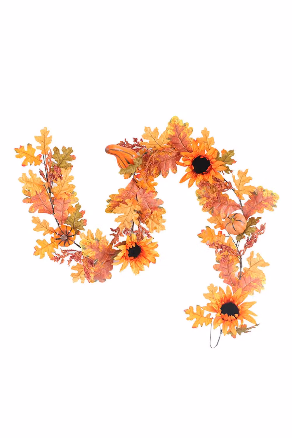 Living and Home Artificial Orange Sunflower Autumn Garland with Warm White LED Lights – 3