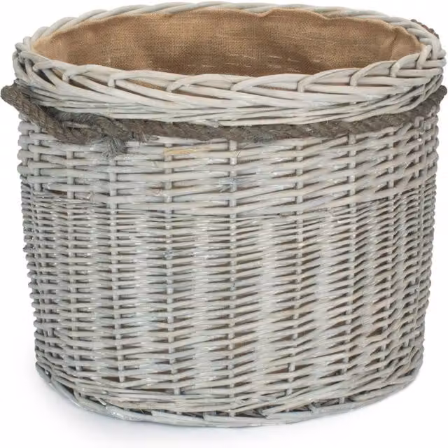 Red Open Weave Rattan Hamper with Handles in Grey