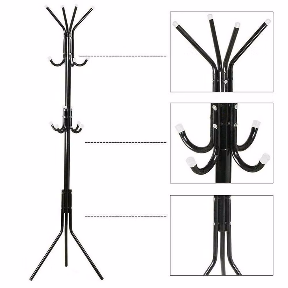Nordara Black Glossy Metal Floor Standing Clothes Hanger with Post Tree and Distributed Point Hooks – 2