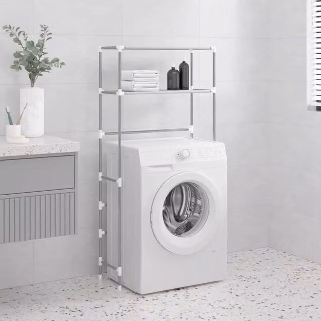 Berkfield Home 2-Tier Metal Storage Rack over Washing Machine, Grey, W/D/H: 69 x 28 x 143 cm