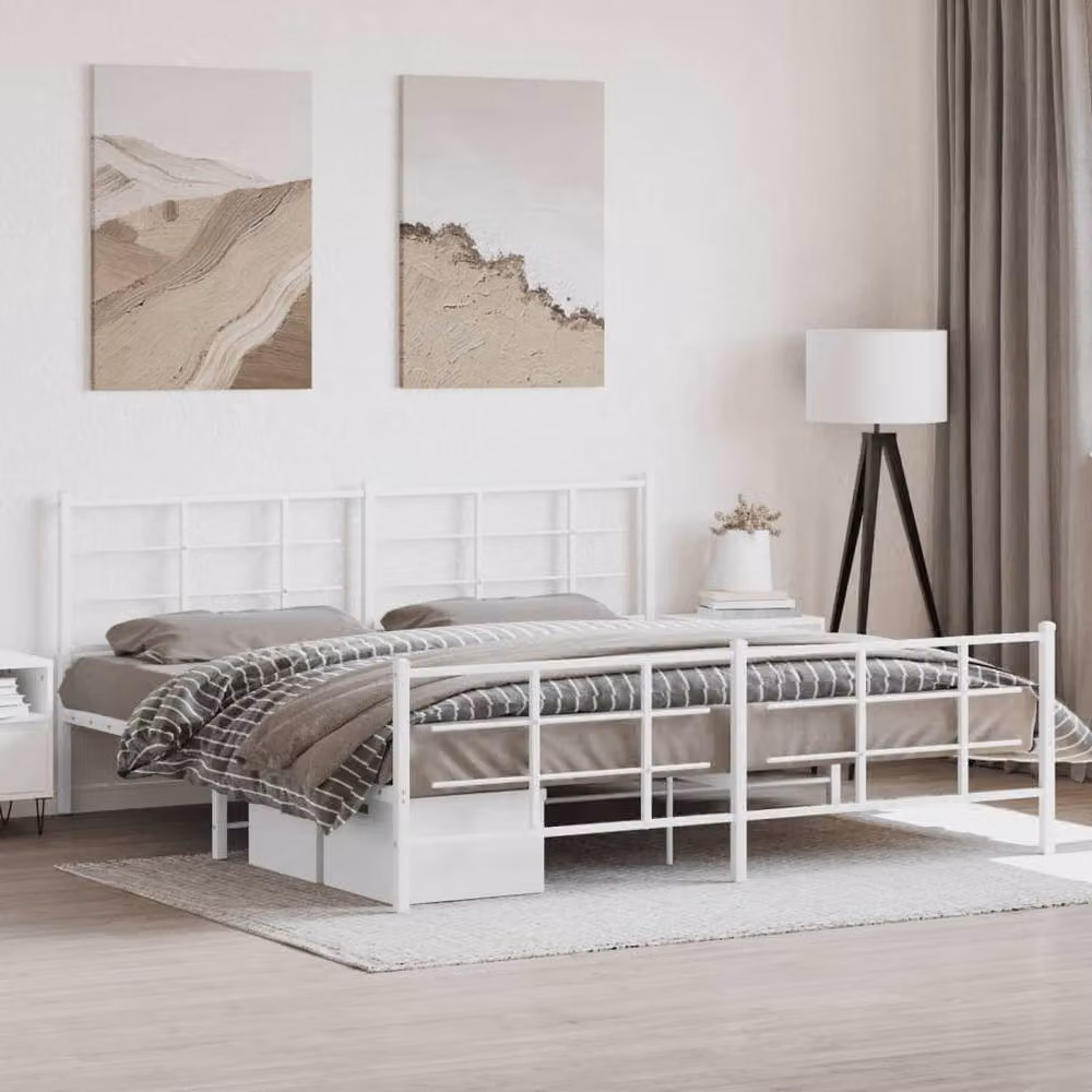 Berkfield Home Metal Bed Frame with Footboard, White, W/D/H: 193 x 203 cm – 2