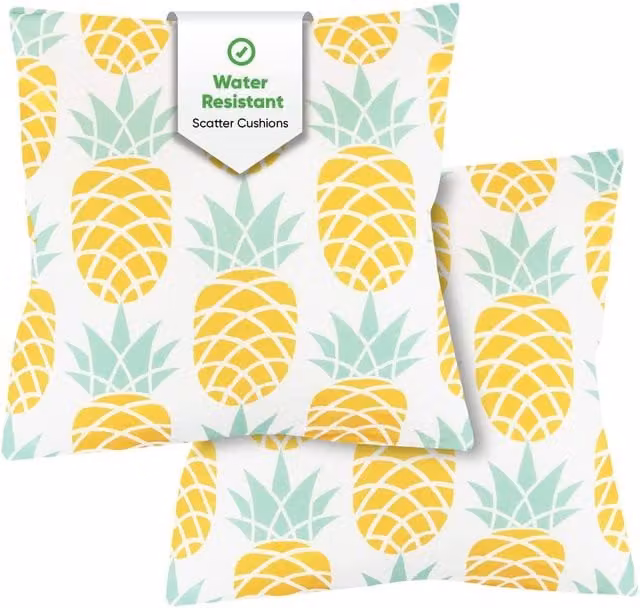 Gardenwize Pack of 2 Yellow Pineapple Print Outdoor Square Scatter Cushions