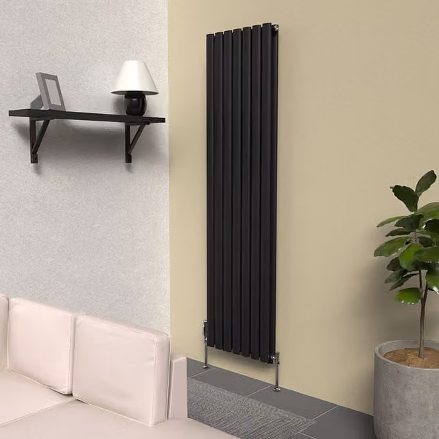 Lux Heat Oval Coloured Vertical Radiator in Space Black, H: 160 cm, W: 42 cm