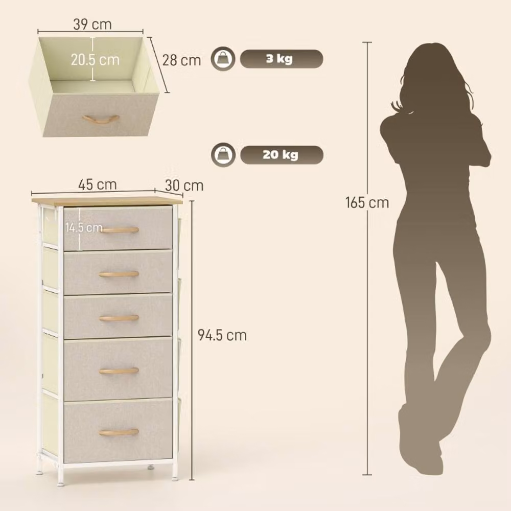 STILVORA Modern Beige Fabric and Metal Chest of Drawers with Storage – 2