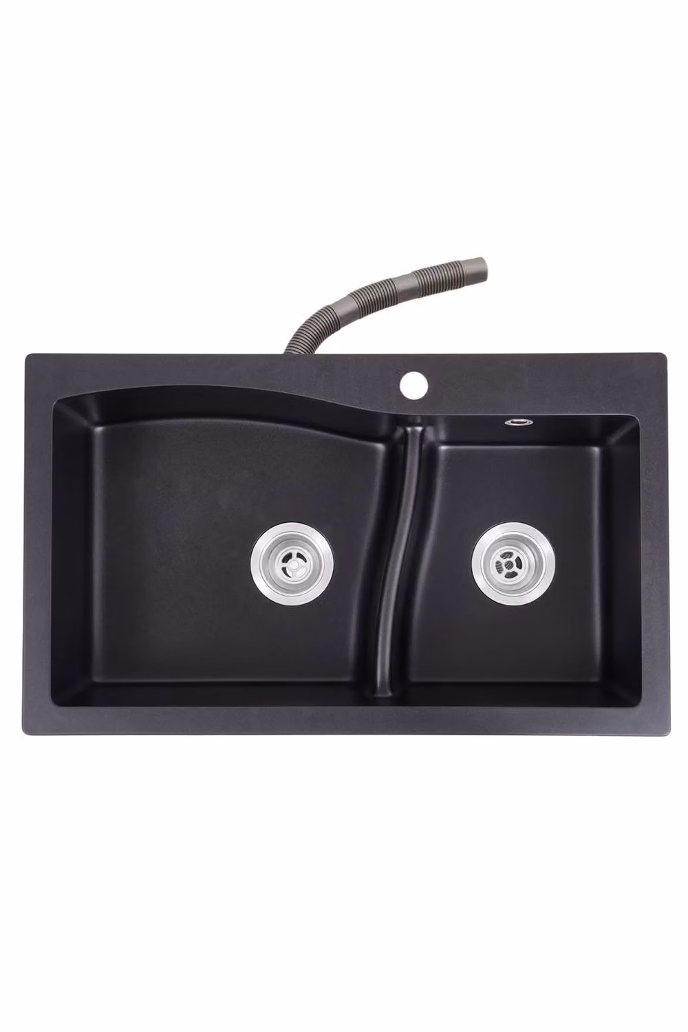 Living and Home Modern Double Bowl Quartz Resin Composite Kitchen Sink with Waste Kit in Black W/D/H: 81.0 x 48.0 x 8.2 cm – 2