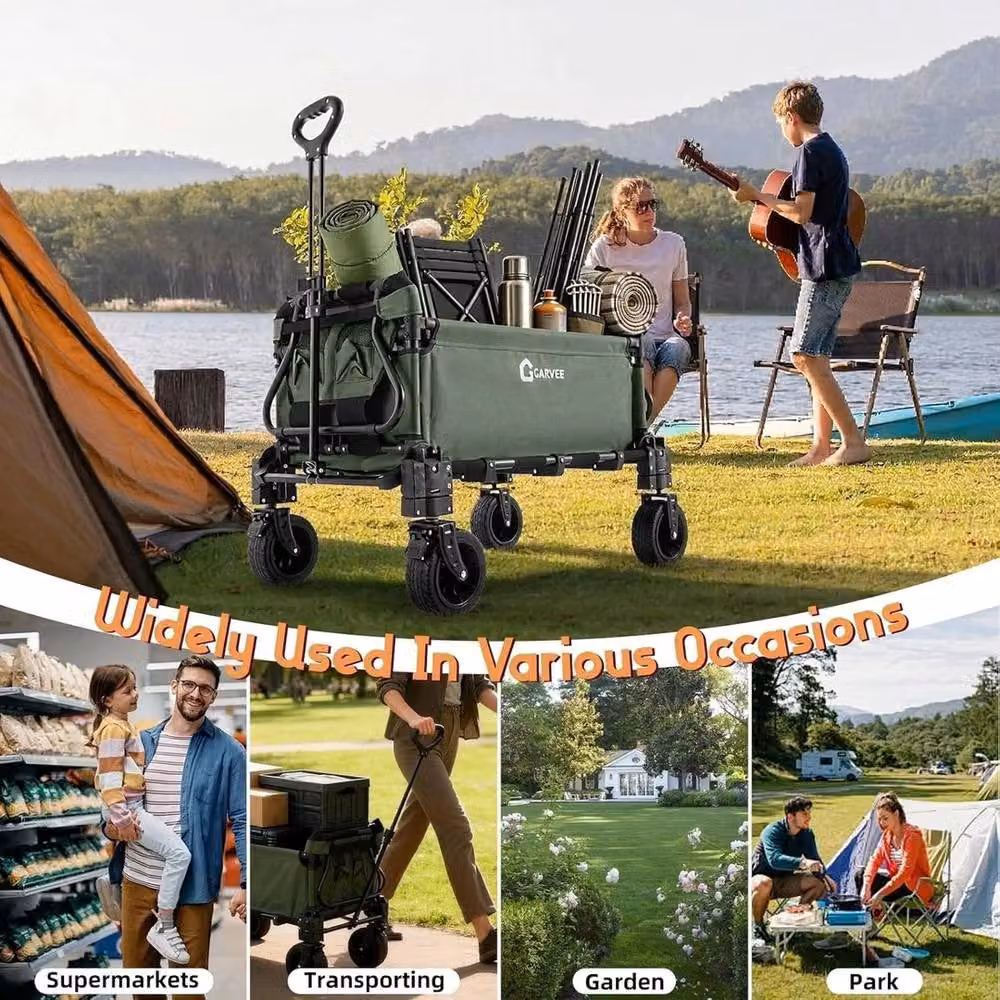 VOGREX 2-in-1 Portable Trolley Wagon with Seat and 295kg Capacity in Green and Multicolour – 5