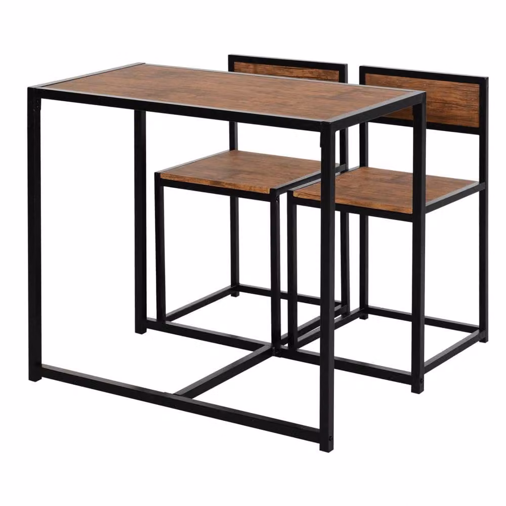 Wyld Haus Lottopa 3 Piece Compact Dining Set in Natural Wood Effect and Black Steel – 2