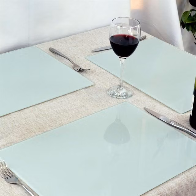 Harbour Housewares 12-Piece White Glass Placemats and Square Coasters Set, W: 40 cm, D: 30 cm