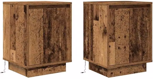 Berkfield Home Set of 2 Durable Rustic Old Wood Bedside Cabinets with Integrated LED Lights, W/D/H: 38 x 34 x 50 cm – 1