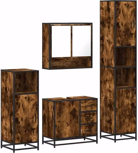 Berkfield Home 4-Piece Industrial Bathroom Furniture Set in Smoked Oak Brown