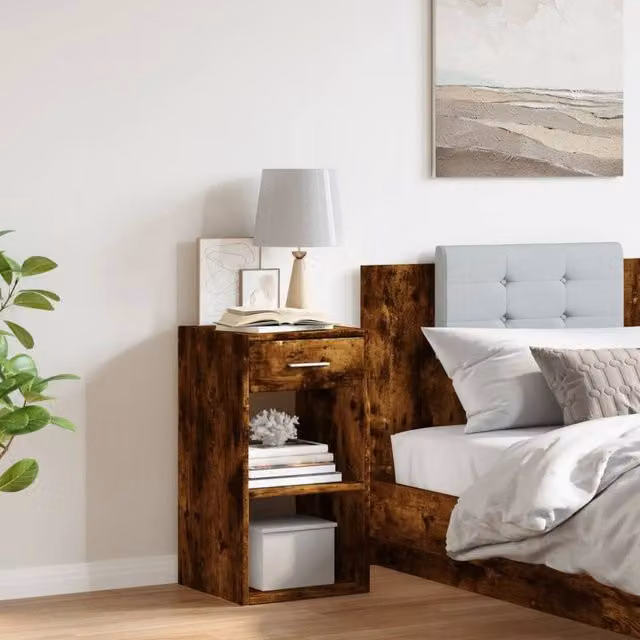 Berkfield Home Elegant Bedside Cabinet in Smoked Oak Brown, W/D/H: 35 x 34 x 65 cm