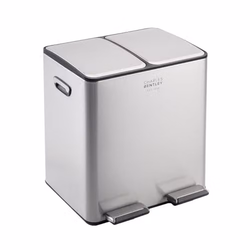 Charles Bentley 30L Double Compartment Stainless Steel Pedal Kitchen Bin in Silver – 3