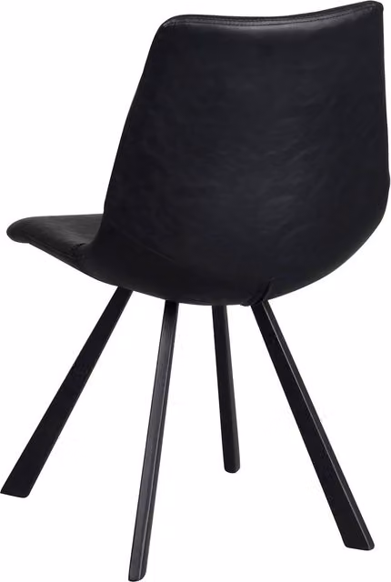 FWStyle Set of 2 Modern Black Faux Leather Dining Chairs with Black Metal Legs