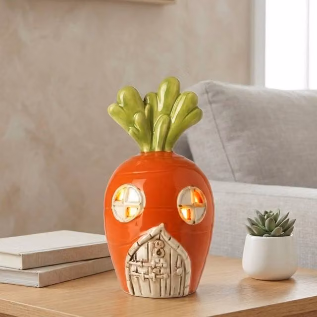 Garden Greatness LED Ceramic Carrot House Ornament, Multicolour and Orange