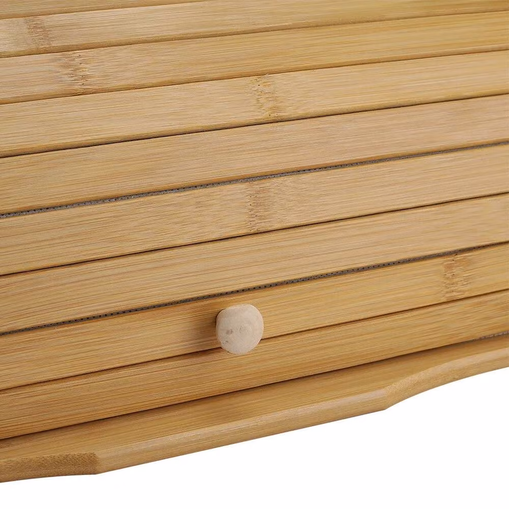 VOGREX Bamboo Roll Front Bread Box Countertop Food Storage Bin, Beige – 4