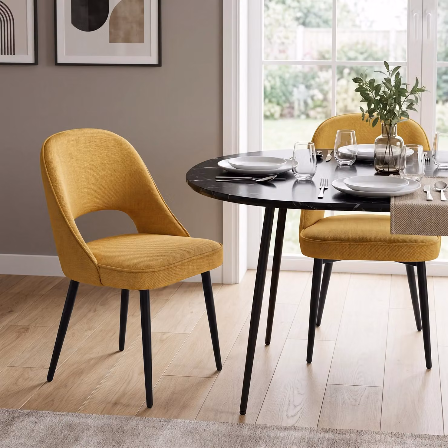 DHS Modern Velvet Dining Chairs Set of 2 in Mustard Yellow