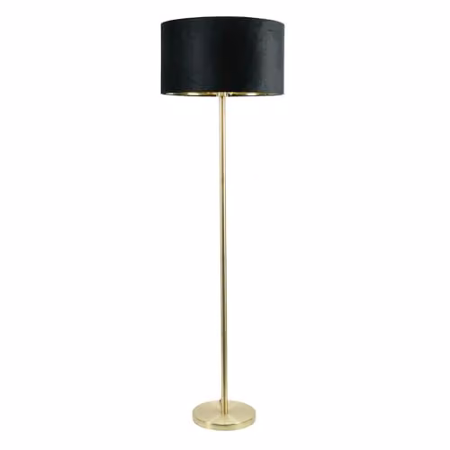 ValueLights Charlie Modern Gold Plated Stem Floor Lamp with Black Velvet Shade and Warm White Bulb