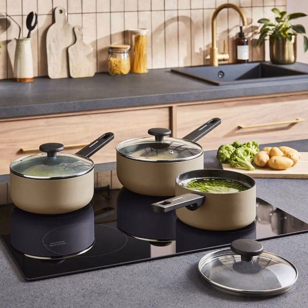 Morphy Richards 3-Piece Ceramic and Aluminium Saucepan Set in Beige – 6