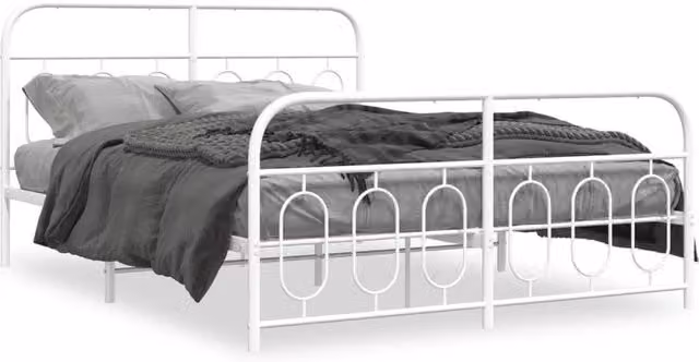 Berkfield Home Metal Bed Frame with Footboard in White, 150 x 200 cm – 1