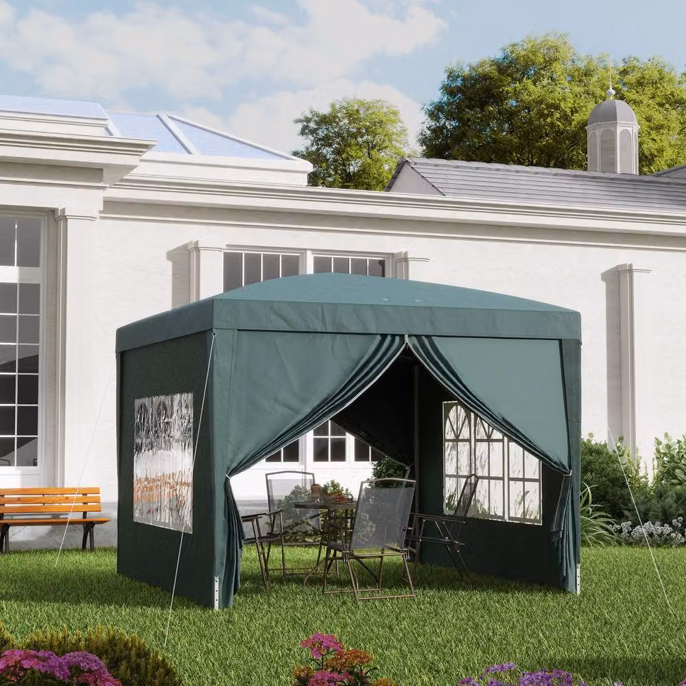 Outsunny Green Pop-Up Gazebo with Windows and Steel Frame, W/D/H: 300 x 300 x 196 cm – 3