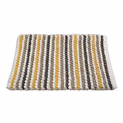 Allure Bath Fashions Striped Chunky Bobble Bath Mat, Multicolour (Yellow, Grey), W: 80 cm, D: 50 cm, H: 2 cm – 1