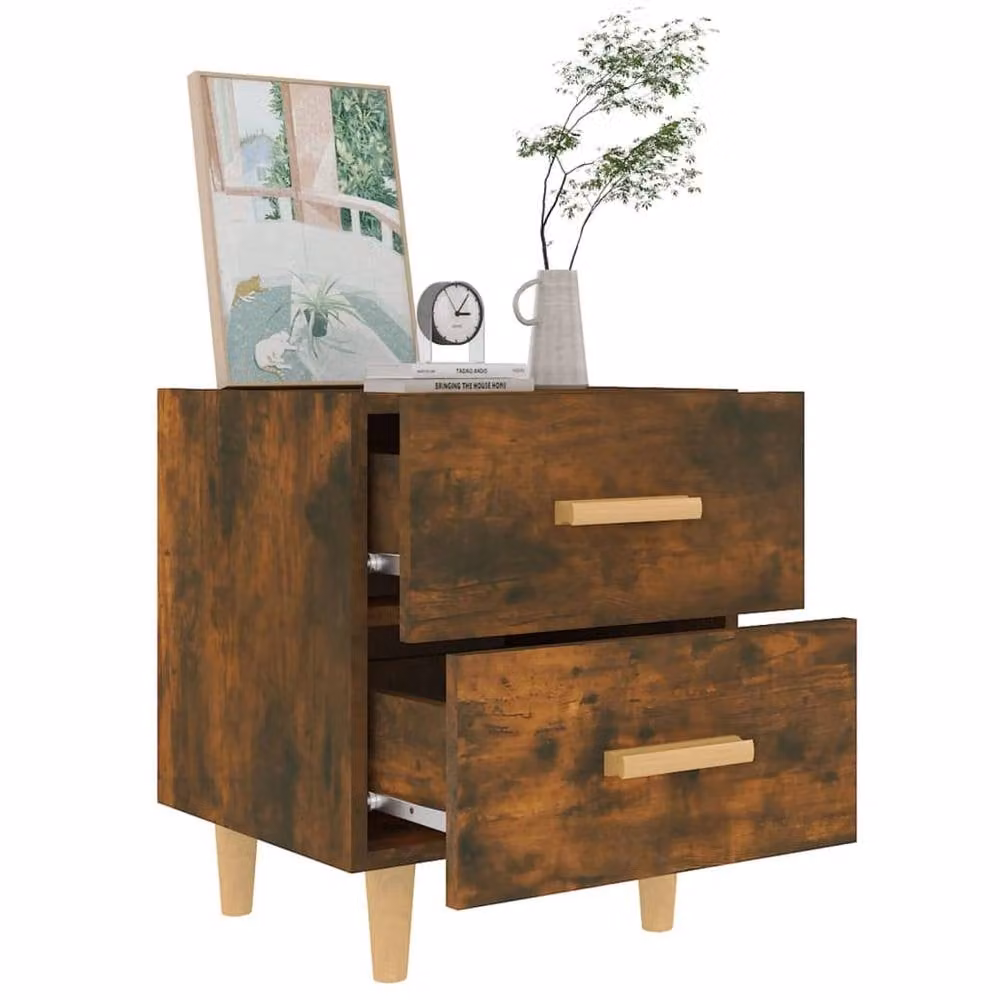 Berkfield Home Set of 2 Bedside Cabinets in Smoked Oak Brown, W/D/H: 40 x 35 x 47.5 cm – 3