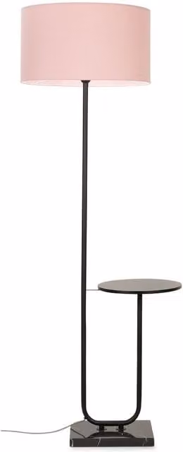 ValueLights Tavel Modern Floor Lamp with Pink Fabric Cylinder Shade in Black